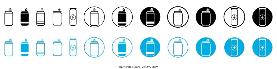 Ajuste de icono de Tin Can. El aluminio de atún puede ser la colección de símbolos vectoriales. Trazo editable.