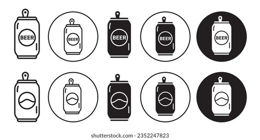 Tin can icon. Symbol of beer or soft drink aluminum container to store the cola or soda in liquid form. Vector set of energy juice beverage packaging logo sign