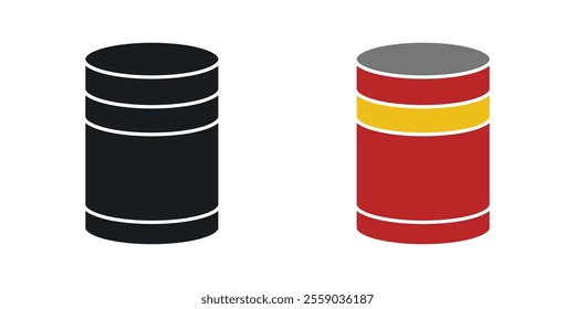 Tin can icons in black and colored version