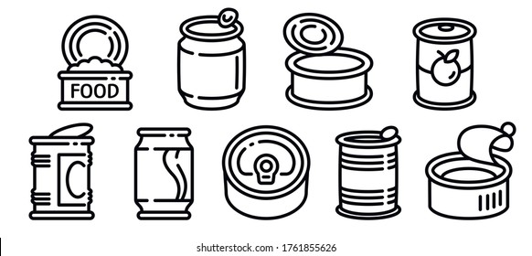 Tin Can Icons Set. Outline Set Of Tin Can Vector Icons For Web Design Isolated On White Background