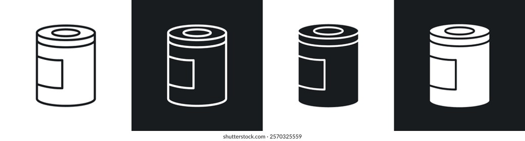 Tin can icons vectors set in black. line and flat versions