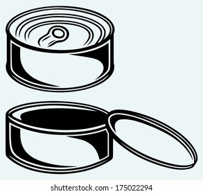 Tin can. Image isolated on blue background