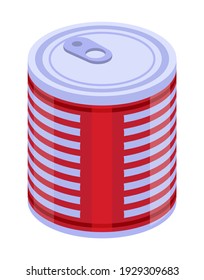 Tin can isometric icon vector. Canned food, fish, peas, tuna soup web icon, 3d style. Metal jar illustration design, idea for infographics.