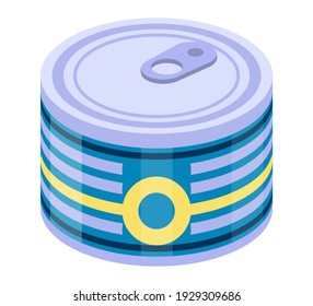 Tin can isometric icon vector. Canned food, fish, peas, tuna soup web icon, 3d style. Metal jar illustration design, idea for infographics.