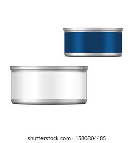 Tin can Low-profile. Side view. Packaging template. With vector illustration example for your design