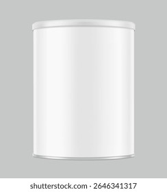 Tin can mockup for infant nutrition, baby powder milk, food. Vector illustration isolated on grey background. Easy to use for presentation your product, idea, promo, design. EPS10.