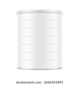 Tin can mockup for infant nutrition, baby powder milk, food. Vector illustration isolated on white background. Easy to use for presentation your product, idea, promo, design. EPS10.