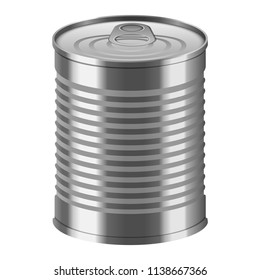 Tin can mockup. Realistic illustration of tin can vector mockup for web design isolated on white background