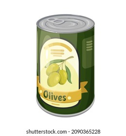 Tin can olives. Vector illustration of pickled olives