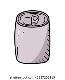 Tin can packaging. Vector doodle illustration of canned food in a jar. Single isolate on white.