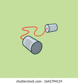 Tin can phone illustration for Tin Can Day on January 19. Communication and retro technology color vector symbol.