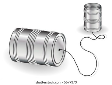 Tin can phone isolated over white background