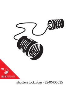 Tin can phone vector icon . Communication and retro technology glyph symbol.