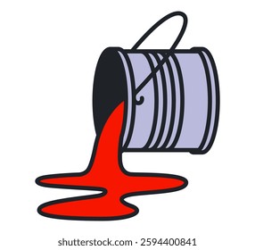 tin can with red paint. pour the paint from the can. flat vector illustration.