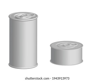 tin can with ring isolated on white.Container food mockup.Canned metal packaging.