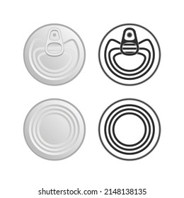 Zinn kann Draufsicht haben. Dosenverpackungsvorlage einzeln auf weißem Hintergrund. Aluminium- oder Stahlkonserven für Lebensmittel. Vektorgrafik von Dosen im realistischen Stil. Lebensmittelkonzept. EPS10.