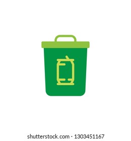 Tin can trash bin flat icon, vector sign, colorful pictogram isolated on white. Metal can waste symbol, logo illustration. Flat style design