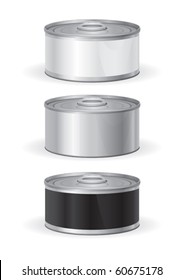 Tin can with white and black label for new graphic design