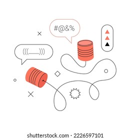 Tin cans communication UI illustration. Editable stroke. Flat and line vector character for websites or mobile applications.