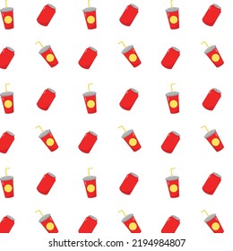 Tin cans and a glass of soda. Pattern for the background. Junk food. Vector illustration of drinks.