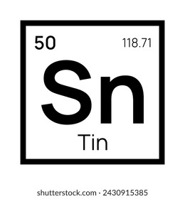 Tin chemical element of the periodic table. Vector isolated symbol Sn