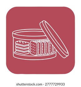 A tin container filled with cookies and one cookie on the side, sweet treats and baked goods