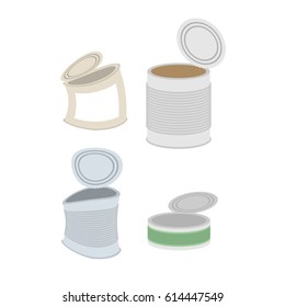 Tin crushed garbage set. Can rubbish on white background