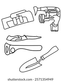 Tin Cutter, Flashlight, Knife, Small Shovel Vector tools are essential digital resources for architects, engineers, and designers tools typically use vector graphics to create precise,scalable.