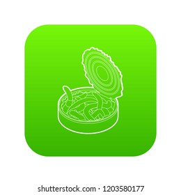 Tin of earthworms icon green vector isolated on white background