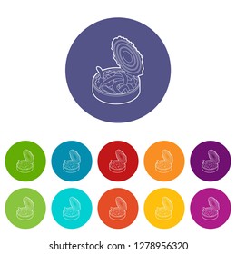 Tin of earthworms icons color set vector for any web design on white background