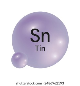 Tin element icon. Glossy purple sphere. Chemical symbol Sn. Vector illustration.