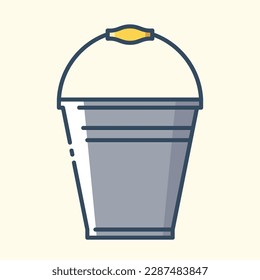 Tin garden bucket with wooden handle color icon. Set of icons on the theme of gardening and agriculture. Ecology and environmental improvement. Vector stylish illustrations on light yellow background.