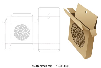 Tin hanging box with stenciled pattern die cut template and 3D mockup