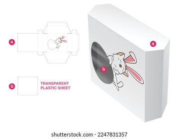 tin hexagonal box with kitten cartoon and egg window die cut template