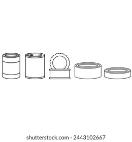 Blechsymbol-Vektorsatz. Dosennahrung Illustration Zeichensammlung. Langlebiges Lebensmittelsymbol oder -logo.