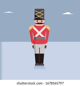 Tin soldier，vector illustration.Vintage toy.Christmas isolated nutcracker. Soldier figurine icon. 