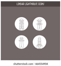 Tin Line Lighthouse icons, set of 4 - flat on white background. Vector, editable.