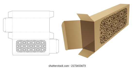 Tin and long box with stenciled Arabic pattern die cut template and 3D mockup