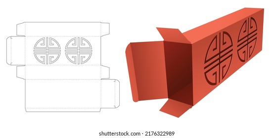 Tin and long box with stenciled Chinese circle die cut template