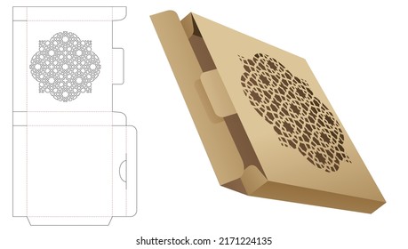 Tin packaging with stenciled Arsbic pattern die cut template and 3D mockup