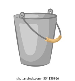 Tin pail. Bucket for the garden isolated on white background. Cartoon icon. Vector illustration.
