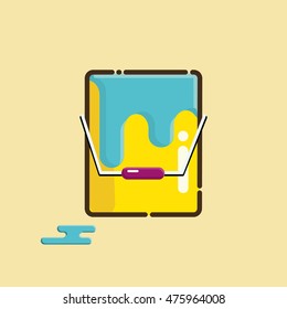 A tin of paint with blue ink or dye inside of metal can flat vector illustration
