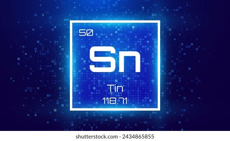 Tin. Periodic Table Element with Symbol Sn. Chemical Element Card with Number and Atomic Weight. Design for Education, Lab, Science Class. Vector Illustration.