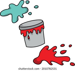 Tin of red paint with blots and splashes, isolated object