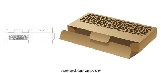 tin and short box with stenciled pattern die cut template and 3D mockup