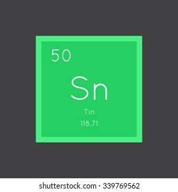 Tin simple style tile icon. Chemical element of periodic table. Vector illustration EPS8