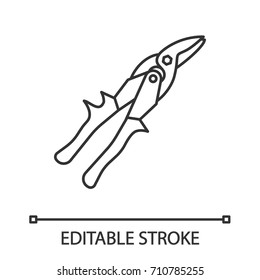 Tin snips linear icon. Thin line illustration. Snip cutters. Contour symbol. Vector isolated outline drawing. Editable stroke