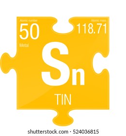 Tin symbol. Element number 50 of the Periodic Table of the Elements - Chemistry - Puzzle piece with yellow background