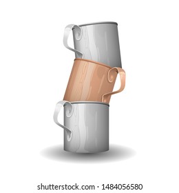 Tin vector mugs. Enamel three cups.