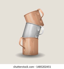 Tin vector mugs. Enamel three cups.